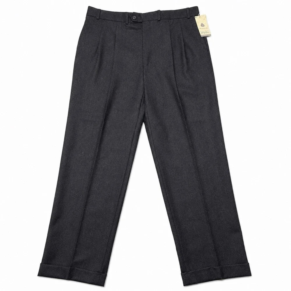 NWT Lauren Ralph Lauren Neil Wool Dress Pants Mens 40x32 Charcoal Pleated Cuffed